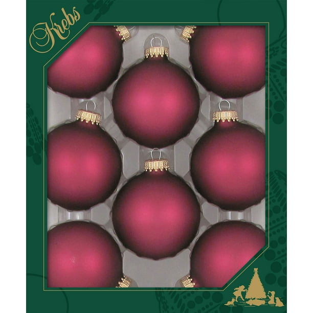 2 5/8" Cranberry Velvet Seamless Glass Ball Christmas Ornament 8 pieces