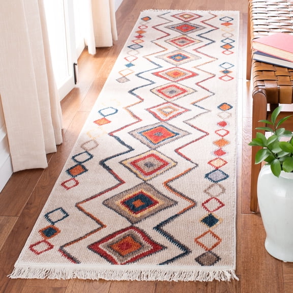 Safavieh Farmhouse Beulah Tribal Polyester Runner Rug, Ivory/Gold, 2'2" x 7'