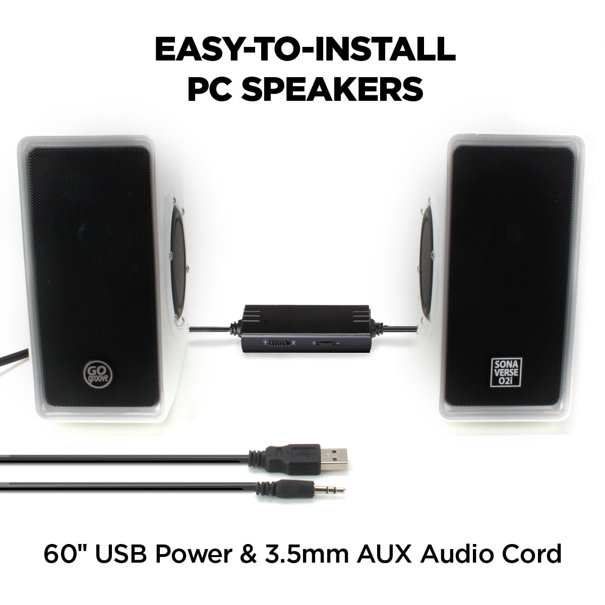 GOgroove SonaVERSE O2i Speakers for PC with AUX Input, Volume Dial, Stereo Audio (White with LEDs)