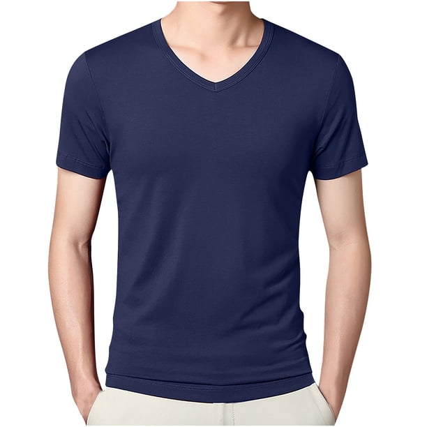 Camisas Casuales de los Hombres de Verano Corto Suelto Cuello en V Camisa Al Aire Libre 100% Viscosa, Transpirable Y Elástico para el Uso de Clima Cálido
