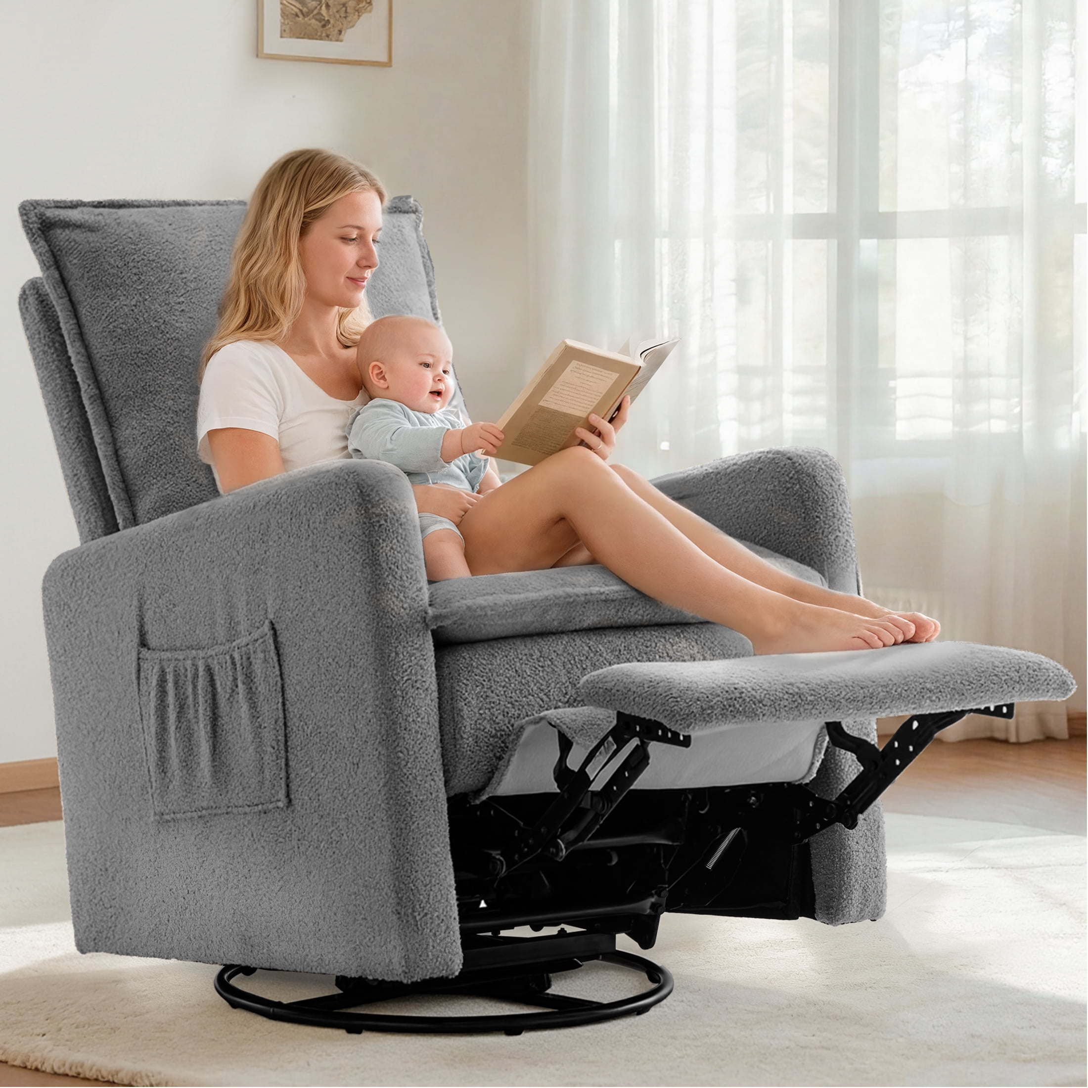 Gelloan Upholstered Swivel Glider and Recliner Nursery Chair,Grey