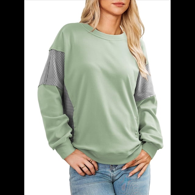 Sudadera Informal de Gran Tamaño para Mujer, Cuello Redondo, Bloques de Color, Holgada, Tipo Jersey. Verde S