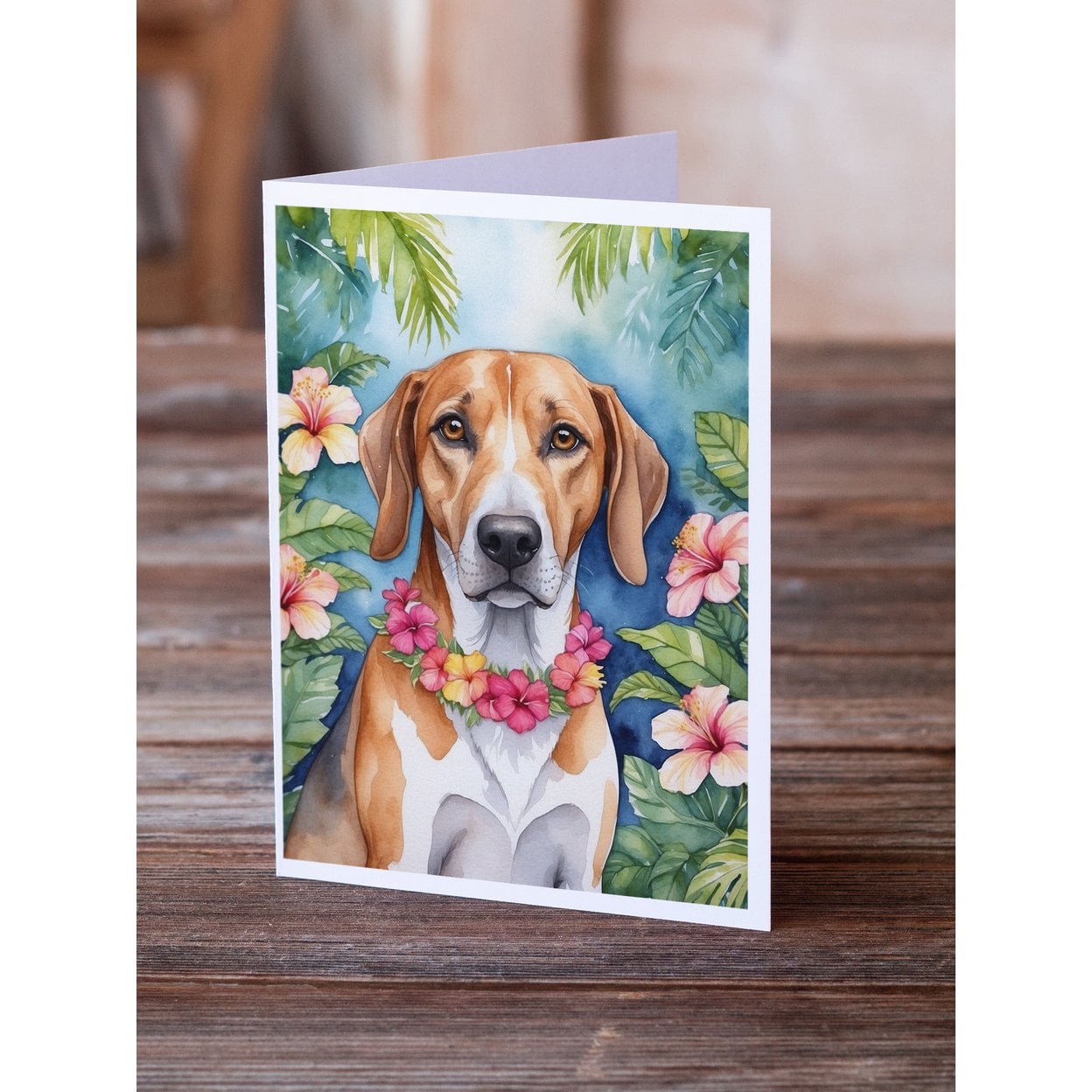 American Foxhound Luau Greeting Cards Pack of 8 7 in x 5 in
