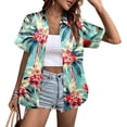 thumbnail image 2 of MDUKONU Womens Summer Hawaiian Shirts Soft Cool Floral Tropical Print T-Shirt Button Down V Neck Short Sleeve Tee Tops Green S, 2 of 5