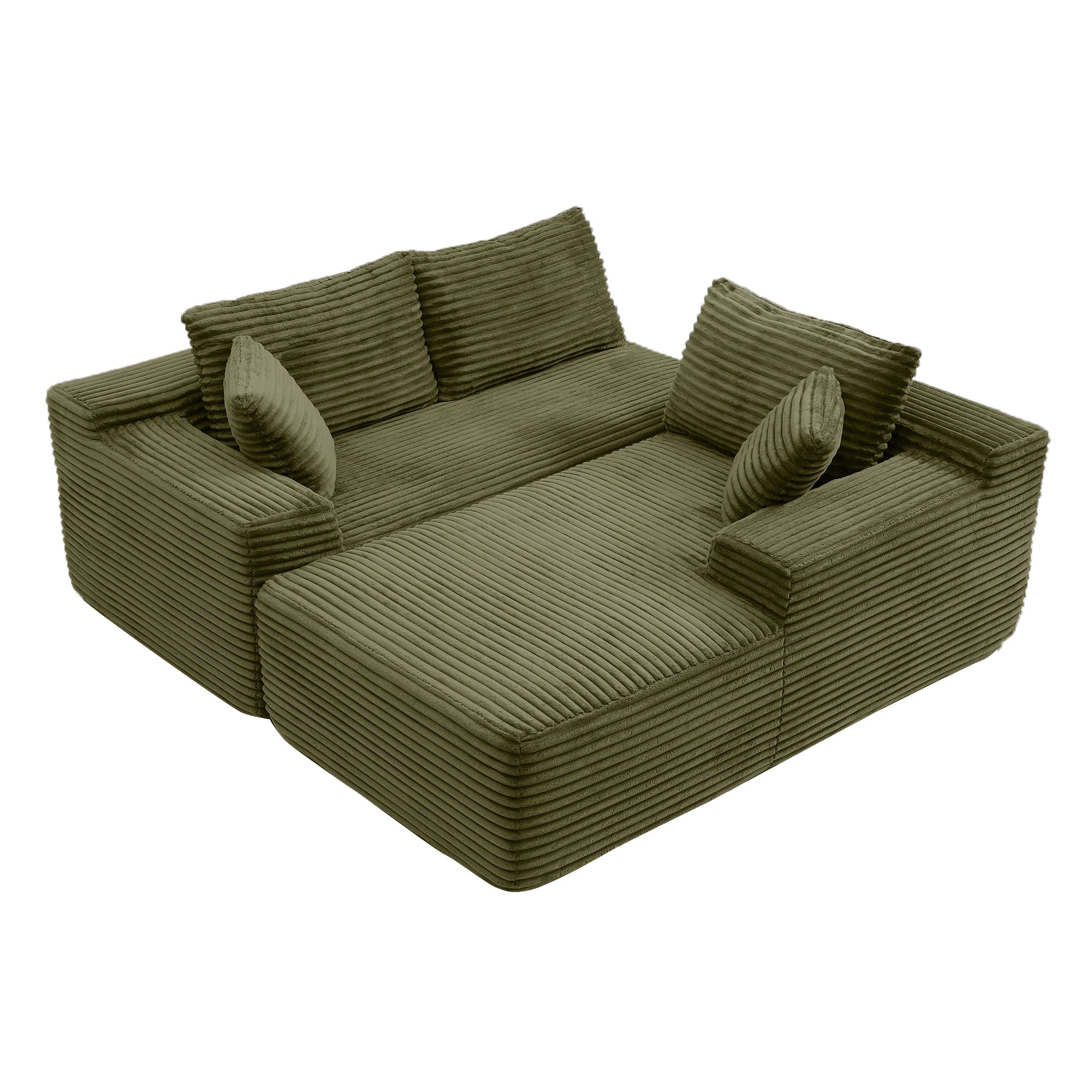 Aukfa 105" Cloud Sectional Sofa Boneless Couch Modular Sofa Bed for Living Room, 2Pillows, Right Chiase, Corduroy, Green