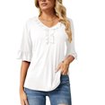 thumbnail image 1 of Camiseta Casual Falbala Cuello En V Media Manga Acampanada Tops Sueltos Básicos De Moda para Mujer Blanco XXL, 1 of 6