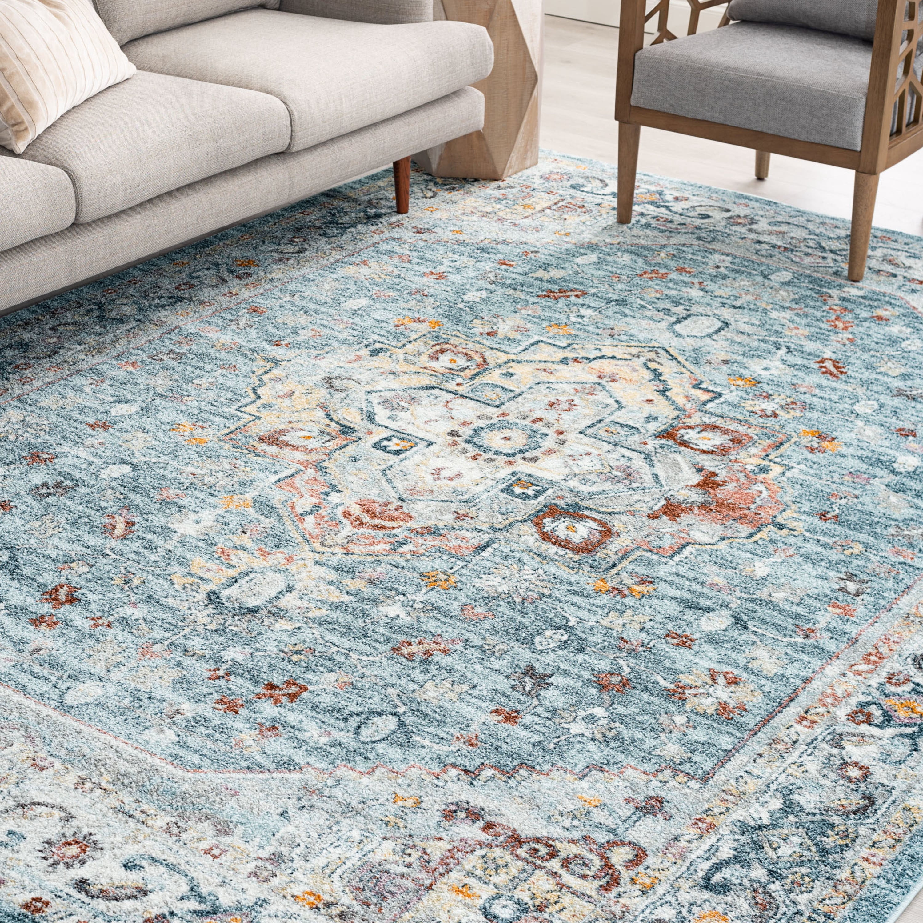 Bliss Rugs Vintage Oriental Area Rug, Medallion Indoor Rugs for Living Room, Dining Room, Bedroom | Blue, 11' x 15' (10'6''x14'6'')