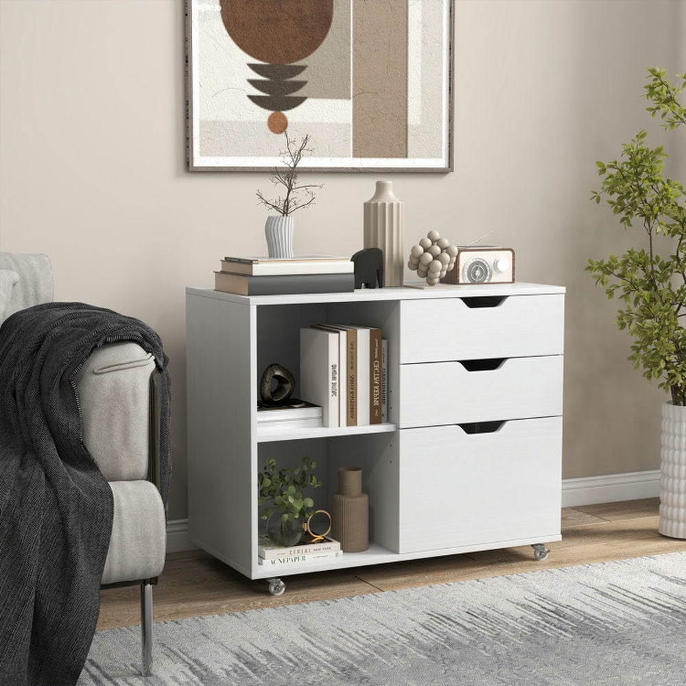 Barara King File Cabinet, File Stroage Organizer,3-Drawer File Cabinet with Adjustable Shelf and Wheels for Letter-White