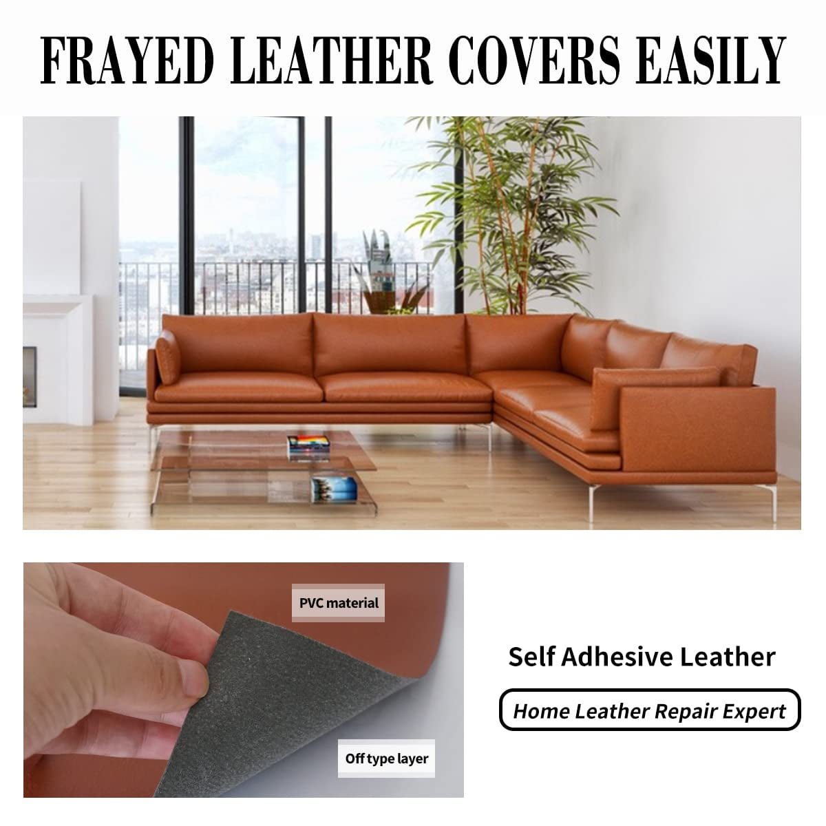 Leather Repair Patch, 16X119 inch Self Adhesive Leather Repair Waterproof,DIY Large Leather Repair Tape for Couches, Furniture, Car Seats, Cabinets, Wall, Handbags (16X98 inch, Dark Brown)