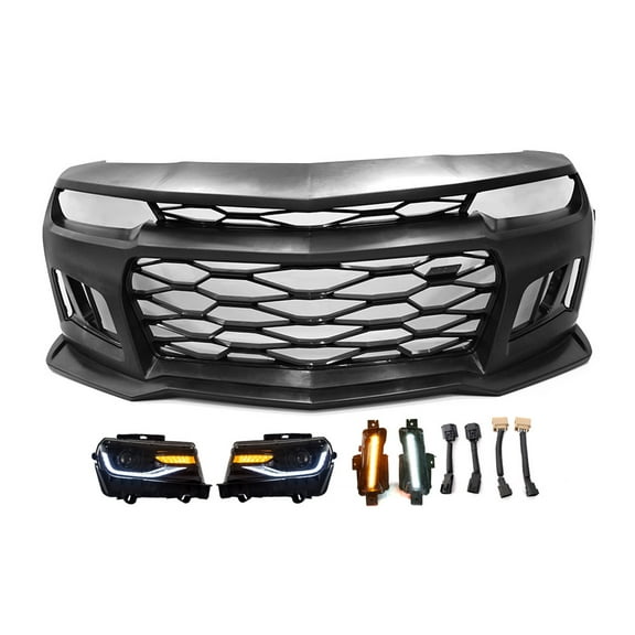 Ikon Motorsports Compatible with 10-13 Chevy Camaro ZL1 Style Front  Bumper Cover & Headlight & Fog Lights