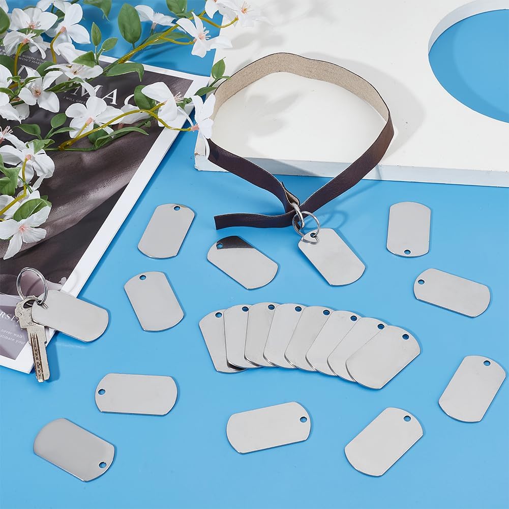 26Pcs Oval Metal Engraving Blanks 2x1.1 Inch Stainless Steel Stamping Blank with Key Ring Round Blank Tags Metal Tags with Holes Stamping Tag Pendants for DIY Crafts Necklace Jewellery Making