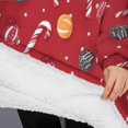 thumbnail image 3 of Oversized Wearable Blanket Hoodie,Red Christmas Candy Cane Pattern Sherpa Blanket Hoodie with Super Pockets,Super Warm Fuzzy Pullover for Women & Men, 3 of 6