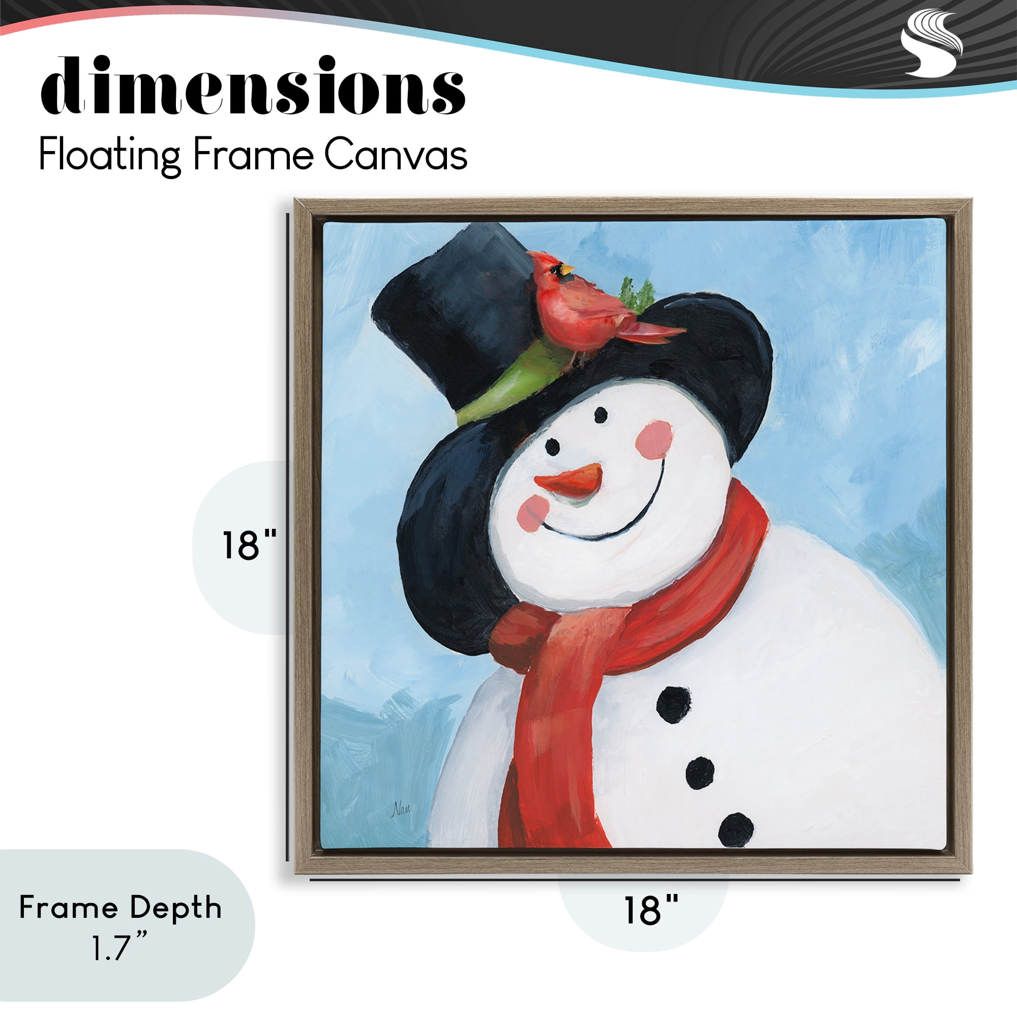 Stupell Industries Cheerful Snowman with Cardinal Brown Framed Floater Canvas Wall Art, design by Nan