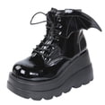 thumbnail image 3 of YLYL Halloween Boots for Women Bat Wings Lace-up Wedge Heel Short Boots Classic Comfortable Glossy High Heels Shoes, 3 of 7