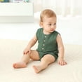 thumbnail image 2 of Baby Boy Romper Sleeveless Cotton Linen Bodysuit Tank Top One Piece Neutral Newborn Baby Summer Clothes/Outfits, 12-18 Months(Purple + Blue), 2 of 10