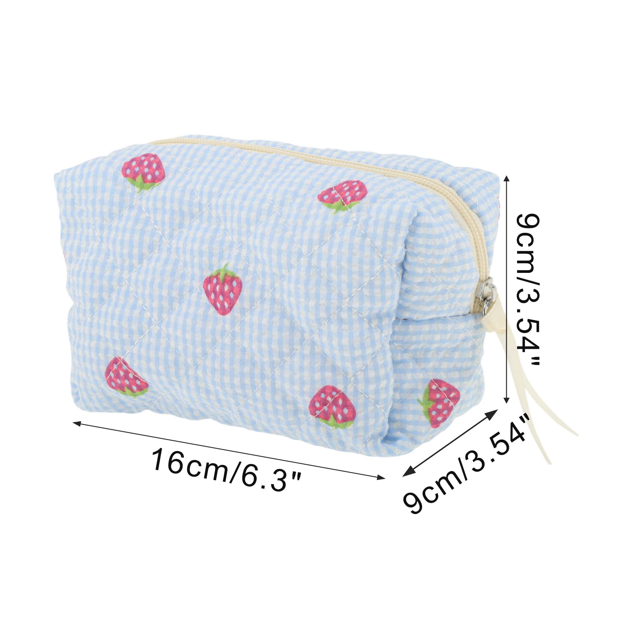 Unique Bargains 1 Pc Strawberry Makeup Bag Blue [Quilted Stripe Strawberry Square]