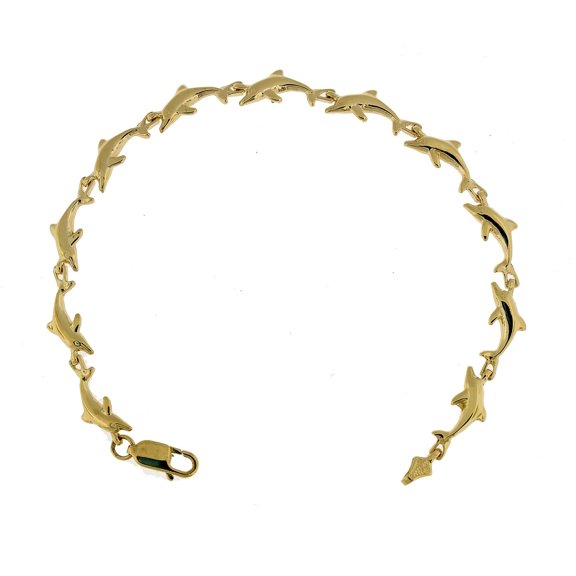 14k Yellow Gold Dolphin Bracelet 7 inch