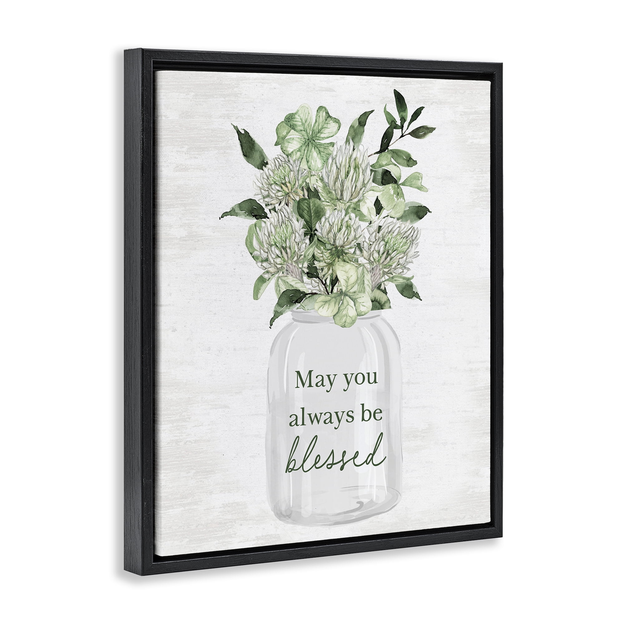 Stupell Industries Be Blessed Bouquet Botanical & Floral Painting Black Floater Framed Canvas Art Print Wall Art, 17 x 21
