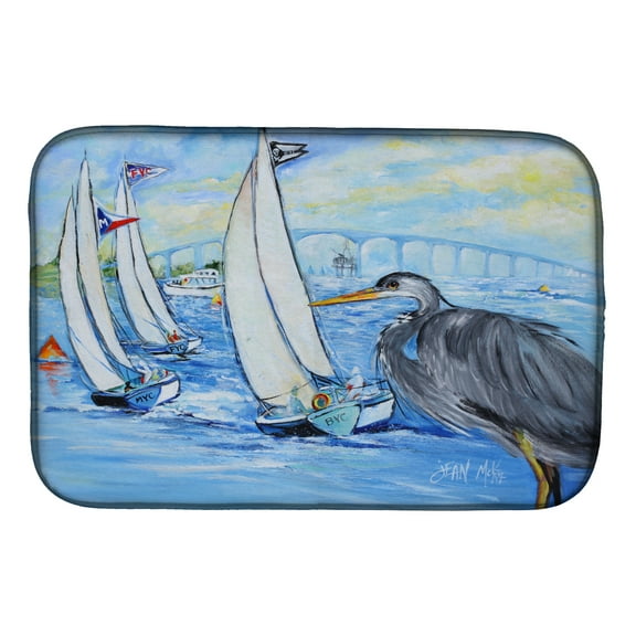 Blue Heron Sailboats Dog River Bridge Dish Drying Mat