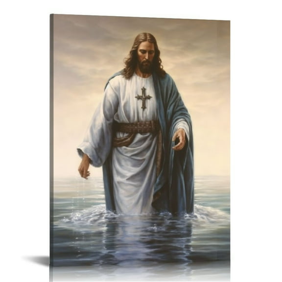 Framed Jesus Wall Art Jesus Decor Walking In The Water Canvas Christian Religious Black Jesus Canvas Wall Decoration Bible Picture Poster Printing