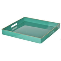 Benzara Mimosa Square Tray With Cutout Handles, Green