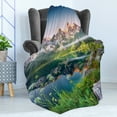 thumbnail image 4 of Nature Soft Flannel Fleece Blanket, Misty Summer Morning on Austrian Alps Mountain Range with Lake Wanderlust Landscape, Cozy Plush for Indoor and Outdoor Use, 50" x 60", Green Blue, by Ambesonne, 4 of 5