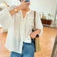 thumbnail image 2 of Vintage Top Oversize Lantern Long Sleeve Blouse Cotton White Lace Blouses Shirt Women Boho Beach Loose Ladies Blusas, 2 of 25