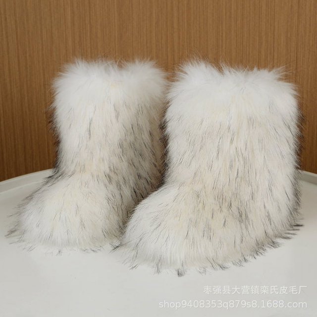 Botas de nieve de piel de zorro de tubo medio con punta redonda y tacón plano europeo y americano para invierno
