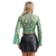 thumbnail image 4 of Top corto de malla con estampado Floral de discoteca de los años 70 para mujer, camiseta con cuello levantado y manga larga acampanada con ribete con volantes, camisola Estilo bohemio, 4 of 5