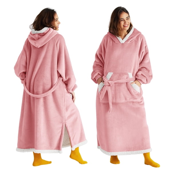 Manta portátil con capucha Bedsure para mujer, larga, sherpa, rosa