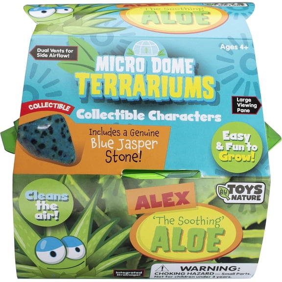 Toys By Nature Character Micro Dome Aloe Plant Terrarium Kit, Decorative and Easy-to-Grow Mini Terrariums with Complete Supplies, Grow Your Own Decorative Plants! (Alex The Soothing Aloe)