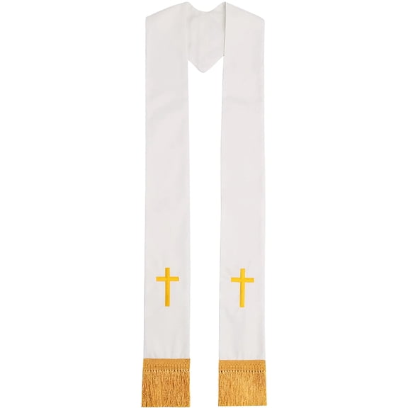 Traditional Clergy Stole with Embroidery Crossed Pattern and Elegant Tassels for Formal Worship Event Religious Ceremony