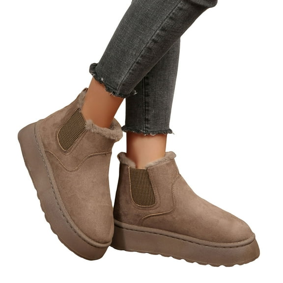 Womens Platform Winter Snow Boots Memory Foam Slip on Elastic Suede Furry Lined Warm Ankle Booties