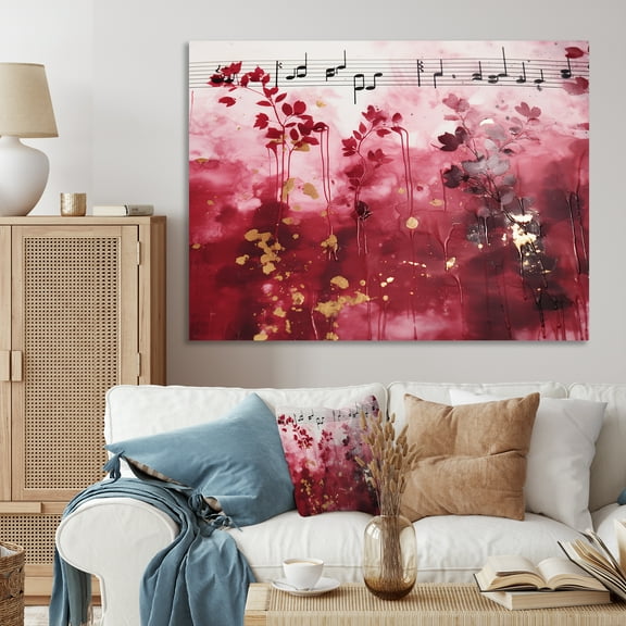 Designart "Brooding Burgundy Cello Music in Brown" Entertainment Wall Art - Vintage Pink Music Entryway Wall Art
