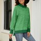 thumbnail image 4 of Blusa de mujer manga larga cuello alto ajuste casual blusa de puño de bloque de color de moda verde S, 4 of 8