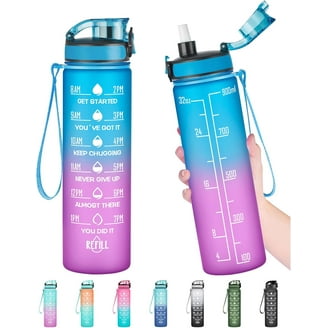 32 oz Glass Water Bottle with Time Marker, Sleeve, Leakproof, BPA Free  (Black + Carrier) - Walmart.com