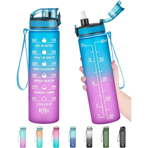 SUTRAME 32 oz Drinking Water Bottle with Times to Drink and Straw, Motivational with Carrying Strap, Leakproof BPA & Toxic Free, Ensure You Drink Enough Water for Fitness Gym Outdoor