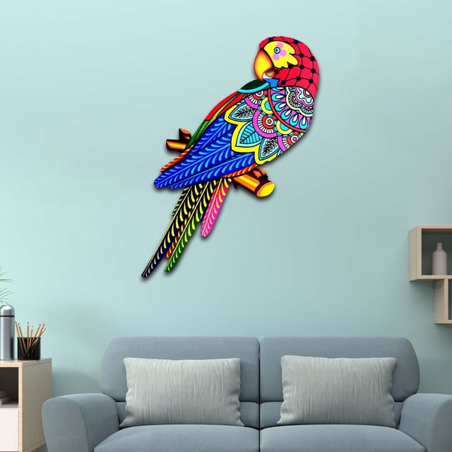 Adorno de pájaros coloridos de hierro perfecl Estatua de jardín 3D