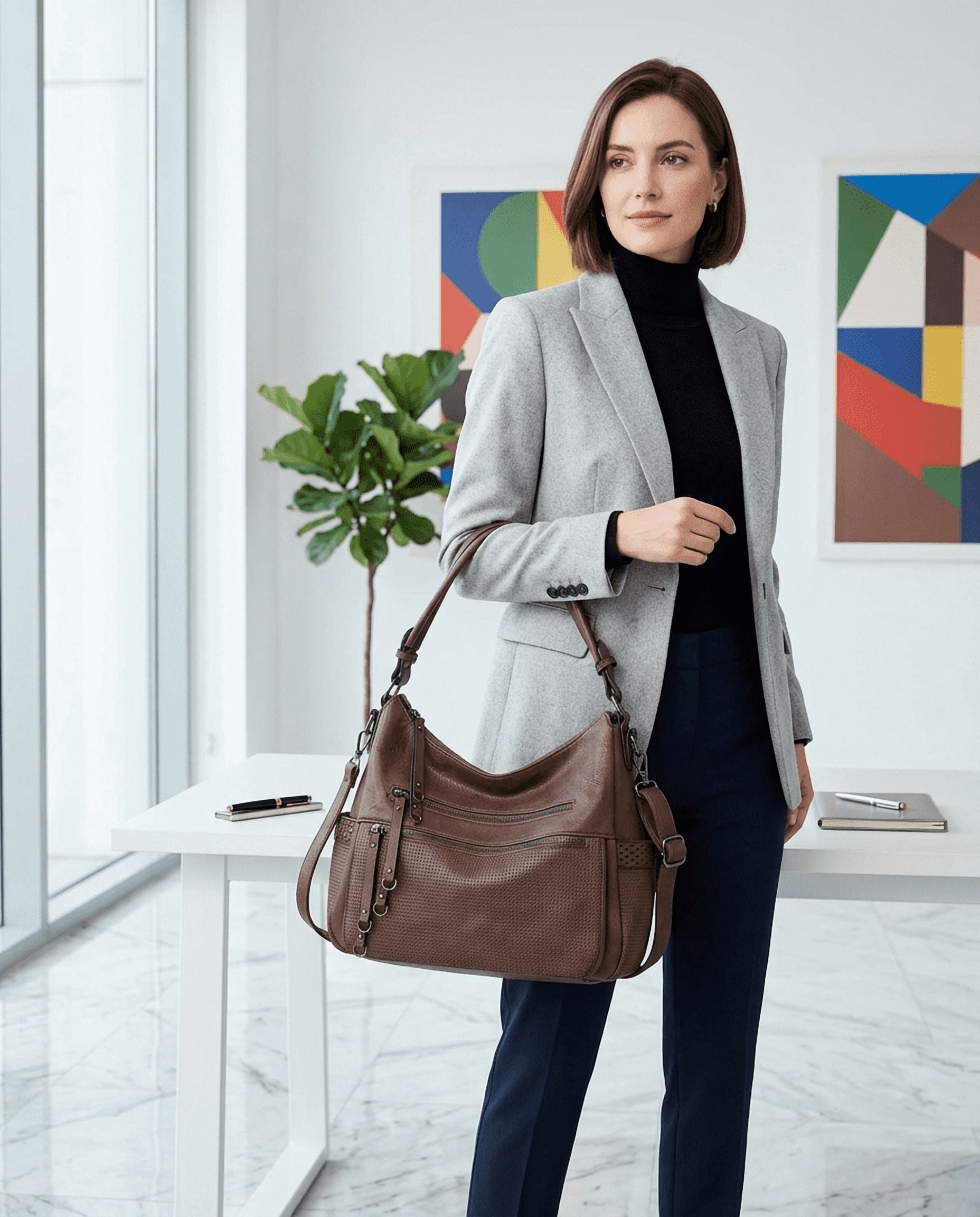 Capamaster Large Capacity Vintage Hobo Bag | Retro PU Leather 2-Way Shoulder Crossbody Purse for Women Brown