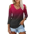 thumbnail image 2 of Womens Tops 3/4 Length Sleeve Tops Neck Casual Print Tunic T Shirts Three Quarter Length Tops Blouses For Women, 2 of 7