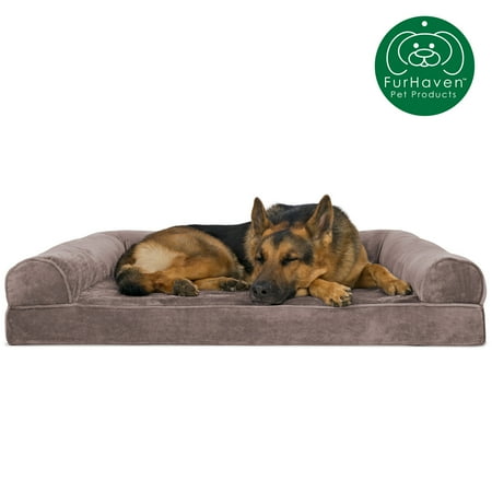UPC: 0842229117189 | FurHaven Pet Products Faux Fur & Velvet Orthopedic Sofa Pet Bed for Dogs & Cats – Driftwood Brown Jumbo