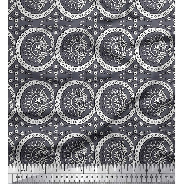 Soimoi Cotton Voile Fabric Floral & Paisley Block Decor Fabric Printed Yard 42 Inch Wide