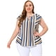 thumbnail image 3 of Women's Plus Size Blouse Keyhole Neck Cap Sleeve Stripe Top Navy 4X, 3 of 6