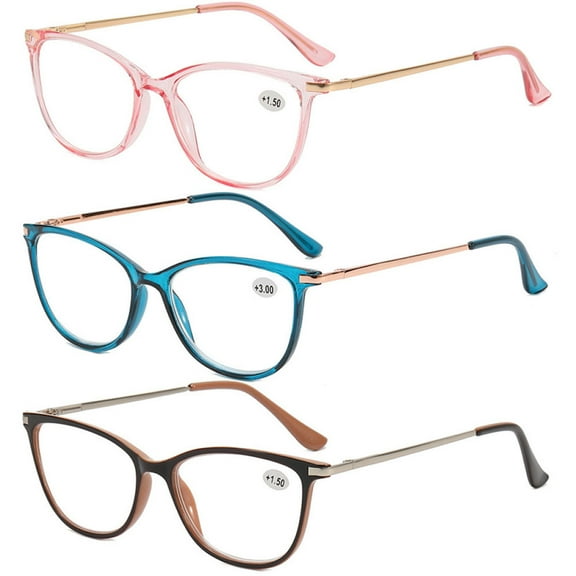3 Pairs of Cat Eye Reading Glasses 1.00, Lightweight Presbyopic Glasses, Spring Hinge HD Metal Readers  1.00 for Men and Women