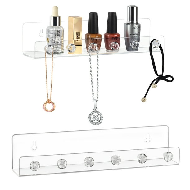 Cecolic 2pcs Acrylic Necklace Holder With Shelf 6 Diamond Shape Hooks And Removable Bracelet 9265