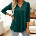 thumbnail image 3 of 3/4 Length Sleeve Womens Tops Spring Summer Casual Relaxed Fit V Neck Plain T Shirt Blouse Dressy Casual Work Shirt, 3 of 6
