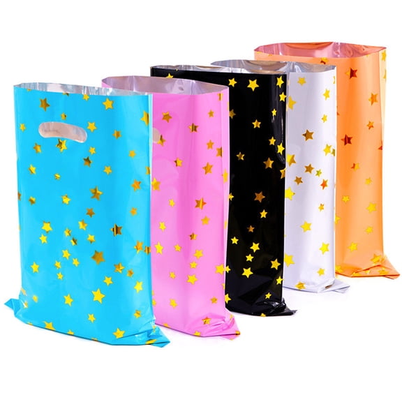10pcs Star Pattern Foil Party Favors Bags, Large Goodie Bags for Birthday Decorations, Gift Bags, Treat Bags for Candy, Festive Holiday Party Decor, Black