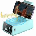 thumbnail image 1 of wonima44 3 in 1 Wireless Bluetooth Speaker with Loud Alarm Clock Cell Phone Stand TF Card Reader 12H Display Mic HD Surround Sound Kitchen Bedroom Office Cell Phone＆Tablet (Green), 1 of 1