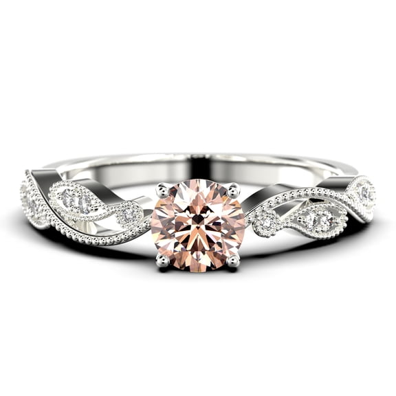 Dazzling Boho & hippie 1.25 Carat Round Cut Morganite And Diamond Moissanite Classic Inspired Engagement Ring, Unique Twist Band Wedding Ring in 925 Sterling Silver With 18k White Gold Plating