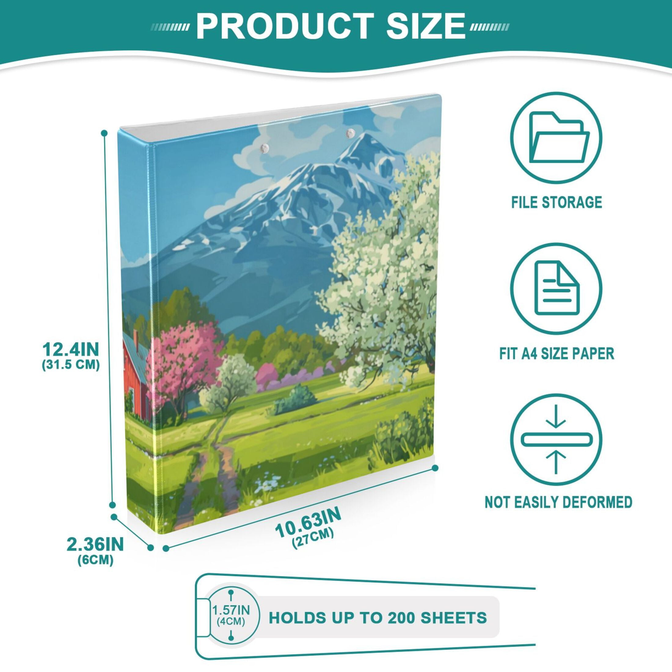 Hard Shell Ring Binder With Clip Holds 200 Sheets Office Home Organization Orchard in Bloom Barn
